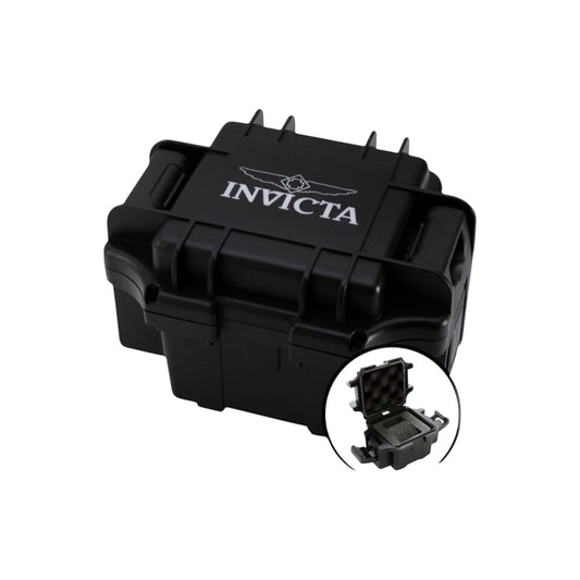 Estuche negro Invicta Dive Impact para 1 reloj, con interior acolchado y cierre seguro.